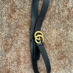 Elegant Black Leather Belt with Gold Buckle